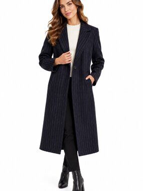Maison Scotch Navy Pinstripe Long Coat Size 1 / Small